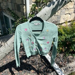 Green floral cardigan